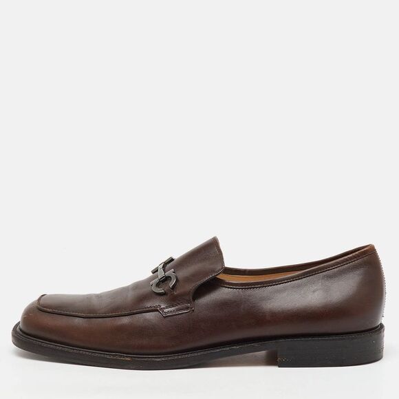 Salvatore Ferragamo Dark Brown Leather Gancini Slip On Loafers Size 46